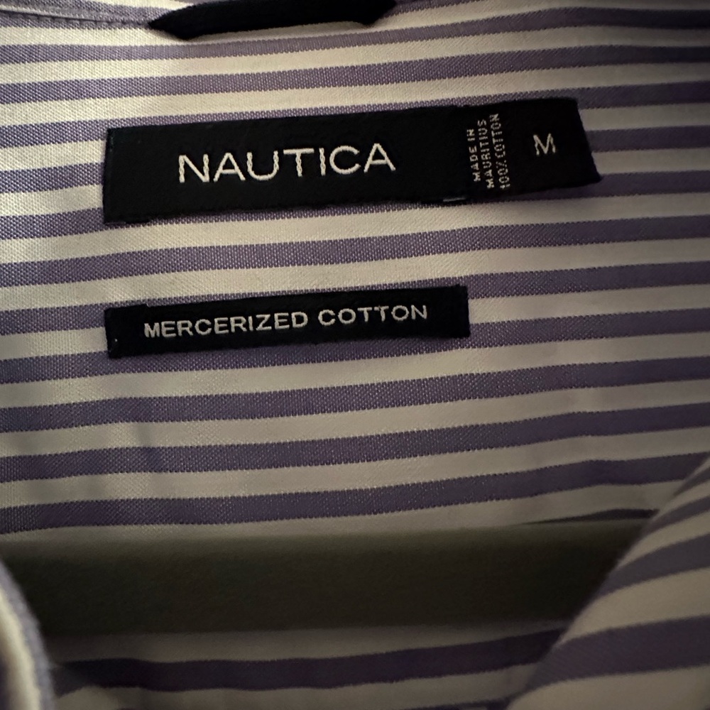 NAUTICA - MERCERIZED COTTON CLASSIC BUTTON DOWN Long Sleeve Men’s M, Striped EUC - Picture 2 of 10